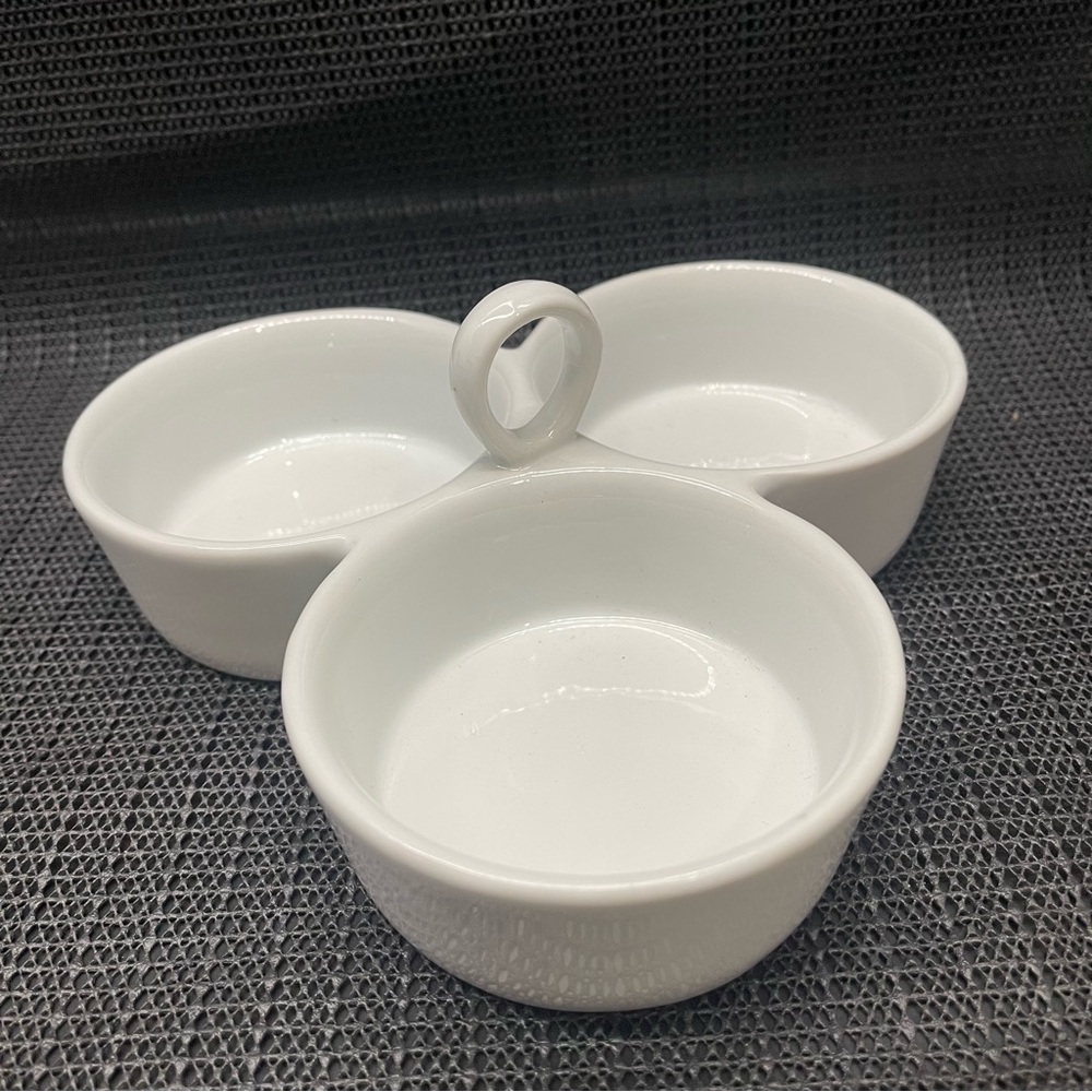 Pier 1 Condiment 3 Section Porcelain Serving Dish Nuts Candy Dish Center Handle